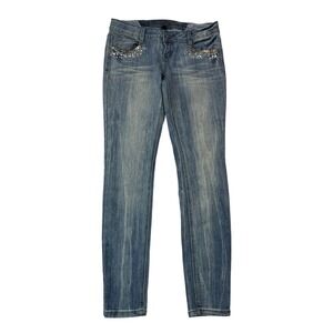 Vanilla Star Juniors Size 7‎ Embellished Stud Rhinestone Low-Rise Straight Jeans